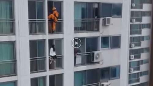 Este impactante video muestra como un bombero salvo la vida de una chica que se quería suicidar